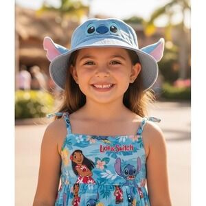 Disney Stitch Blue Embroidered Bucket Hat with Ears One‎ Size